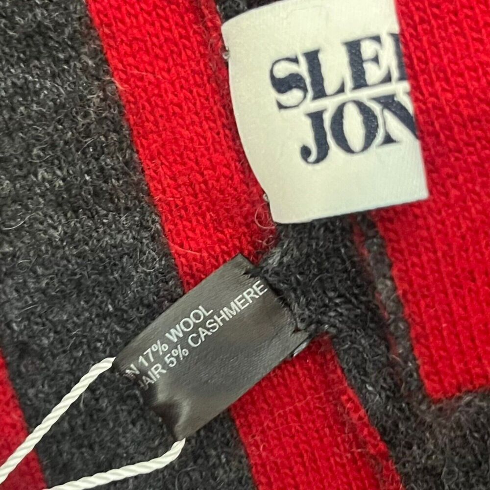 Sleepy Jones Striped Scarf Red Grey Cashmere Wool Angora Rabbit Blend 62x5 New — image 7 of 8
